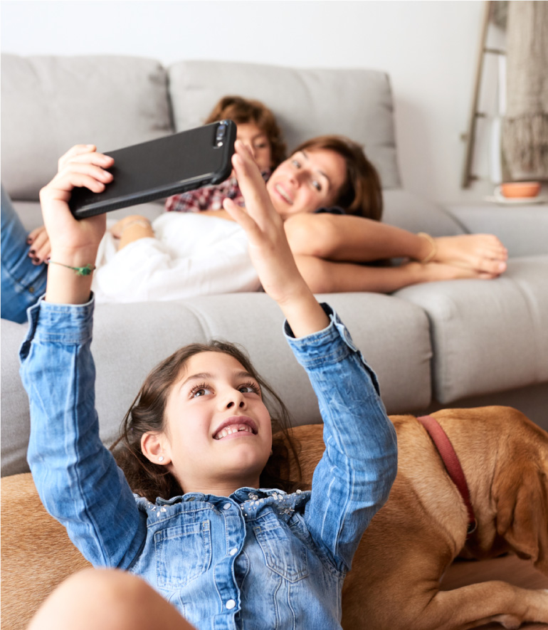 family on couch